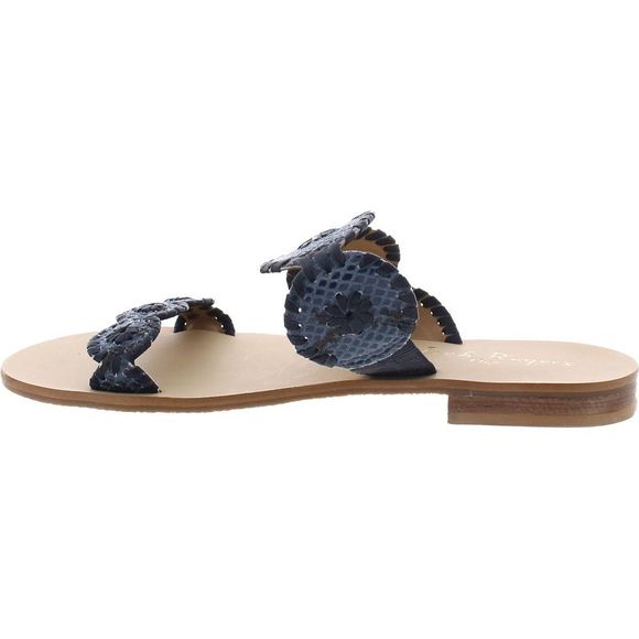 Jack Rogers Womens Navy Leather Embossed Flat Slide Sandals Shoes NWT - Picture 2 of 3